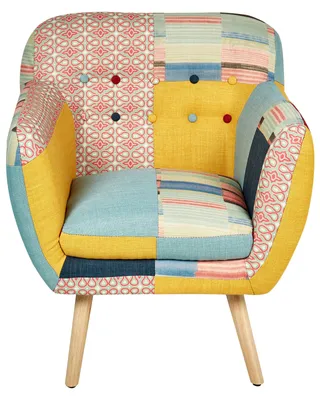Produktbild von BELIANI Sessel Bunt Patchwork Polsterbezug Gummibaumholz Retro-Stil Wohnzimmer
