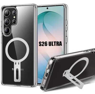 Image de Coque pour Samsung Galaxy S26 Ultra, Antichoc Silicone Transparent avec Support Argenté Réglable