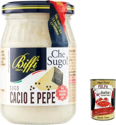 Produktbild von 6x Biffi sugo Cacio und Pepe -Sauce mit Pecorino Romano Dop creme 190g + Italian Gourmet polpa 400g