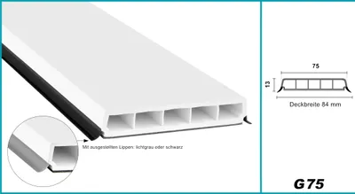 Produktbild von HEXIM Fenstersprossen weiß 1 & 2 Meter - selbstklebende Glassprossen aus PVC Kunststoff, Dichtungslippen(steil & ausgestellt) in grau und schwarz - HJ G75(2000x75x13mm, schwarze Lippe)