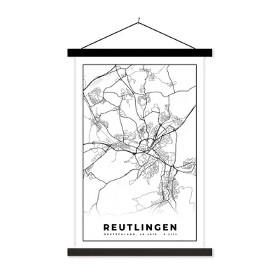 Produktbild von MuchoWow® Textilposter Stadtplan - Reutlingen - Stadtplan 60x90 cm mit schwarzem Rahmen - Poster Wohnzimmer