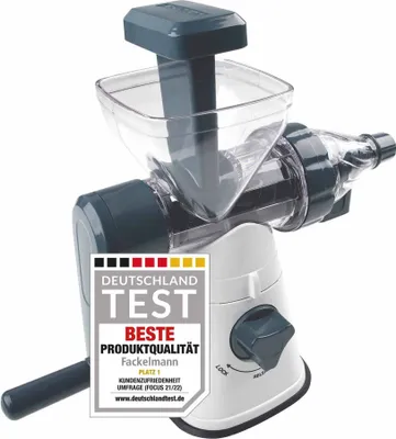 Produktbild von Fackelmann Fruchtsaftpresse #easyprepare, hochwertige Saftpresse, manuelle Presse für Zitrusfrüchte, stabiler Entsafter mit Aufbewahrungsbehälter, moderne Zitruspresse (Farbe: Weiß / Blau / Grau)