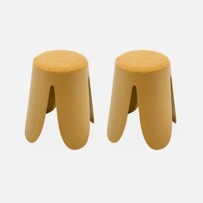 Produktbild von sweeek - 2er Set stapelbare Hocker, strukturierter Bouclébezug - Senffarben