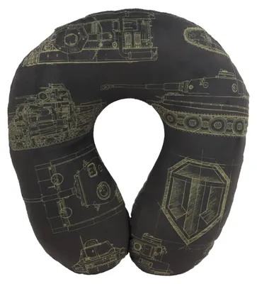 Image de Coussin de voyage en peluche World of Tanks avec logos noirs, 36 cm