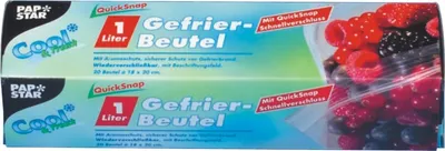 Produktbild von Papstar QuickSnap Gefrierbeutel 1 l 20 cm x 18 cm transparent in Faltschachtel, 16 x 20 Stück