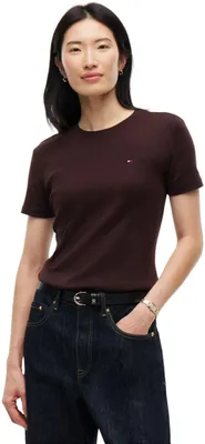 Produktbild von Tommy Hilfiger Damen T-Shirt Kurzarm New Slim Cody Rundhalsausschnitt, Braun (Ch