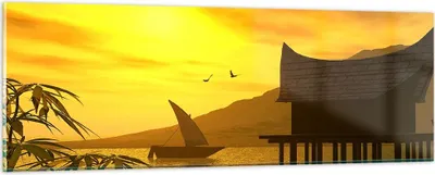 Produktbild von Bilder auf glas - Asien Berg Meer Felsen - 90x30cm - Glasbilder - Wandbilder - Kunstdruck - zum Aufhängen bereit - Wanddekoration aus Glas - Glas Bilder - Wandbild auf Glas - Einteilig - GAB90x30-0363