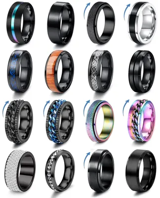 Obrázok produktu pre Sada 16 spinner prsteňov - Nerezové fidget prstene - Antistresové prstene - Matná/lesklá povrchová úprava - Pánske prstene - 6/8 mm - Fidget prsteň