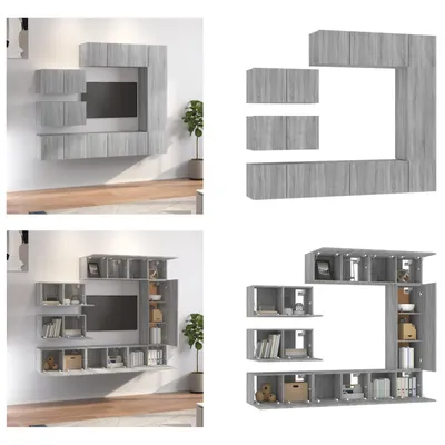 Produktbild von vidaXL 8 tlg. TV Schrank Set Grau Sonoma Holzwerkstoff - TV-Schrank-Set - TV-Schrank-Sets - Wohnwand - Schrankwand