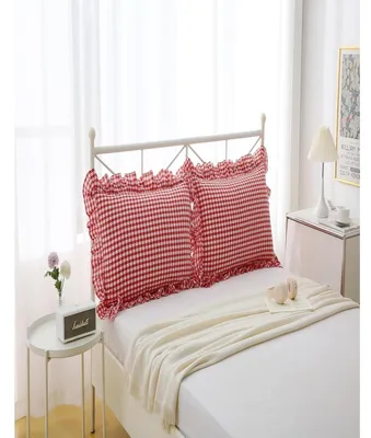 Zdjęcie produktu dla Poszewka na poduszkę, czerwono-biara kratka, z falbankami, 80x80 cm, zestaw 2 sztuk, 100% bawełna, styl wiejski
