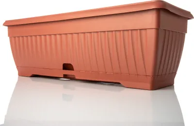 Produktbild von BigDean 3X Blumenkasten mit abnehmbarem Untersetzer Terracotta 50cm lang aus bruchsicherem Kunststoff Balkonkasten Pflanzkasten mit Wasserspeicher