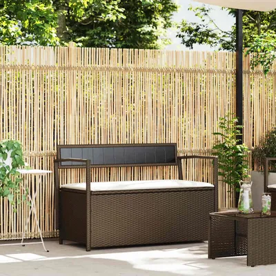 Produktbild von Möbel Gartenbank mit Stauraum und Kissen Braun Poly Rattan - Gartenbänke CC4867