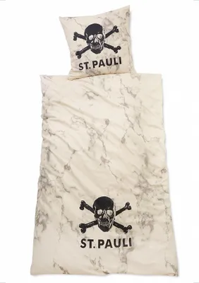 Produktbild von FC St. Pauli - Bettwäsche Totenkopf Marmor - grau/weiß