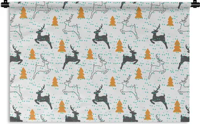 Produktbild von MuchoWow® Wandteppich Wandbehang Hirsche - Muster - Baum 150x100 cm Tapisserie Dekoration Wandtuch - Waschbar - Tapisserien - Wand-Decke
