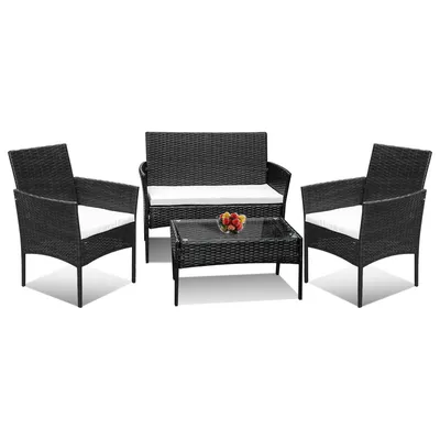 Produktbild von Jayseuw Polyrattan Gartenmöbel-Set - Tisch, Sofa & 2 Stühle - Schwarz