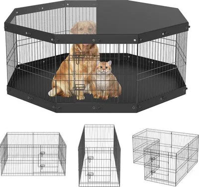 Produktbild von Famanu Hundegehege für Kleine und Mittelgroße Haustiere - Inklappbare Übungszone mit Decke und Bodenmatte