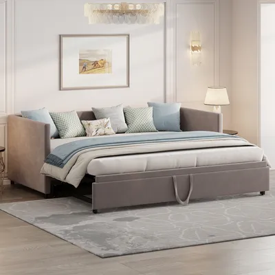 Zdjęcie produktu dla CDGlobal łóżko dzienne Łóżko dzienne 90x200/180x200cm, rozkładana sofa, łóżko dziecięce, łóżko młodzieżowe z Latternost, łóżko dla gości z litego drewna, szare