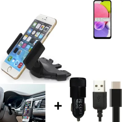 Produktbild von TOP SET K-S-Trade Autohalterung kompatibel mit Samsung Galaxy A03s CD Schlitz Halterung KFZ-Halter Radio Handy Halterung 360° drehbar DVD-Schacht