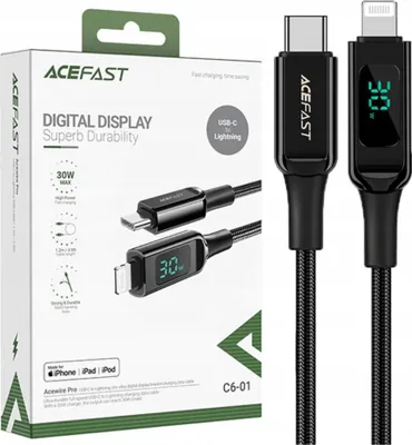Zdjęcie produktu dla ACEFAST C6-01, 1,2 m, Lightning, USB C, Męska, Męska, Czarny