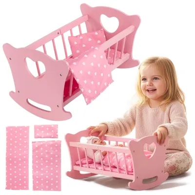 Produktbild von Puppenbett - Set mit Bettdecke/Kissen - Sicher für Kinder - e Farbe - Abmessungen 51,5 x 32 x 29,5 cm - Puppenwiege