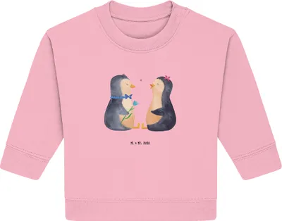 Produktbild von Mr. & Mrs. Panda Organic Baby Pullover Pinguin Pärchen 6. - 12. Monat - Baumwolle Pink - Geschenk, Verknallt, Bullover, Pinguine, Hochzeit, Hochzeitstag, Verlobung