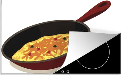 Produktbild von KitchenYeah© Herdabdeckplatte Illustration eines Omeletts in einer Bratpfanne , 81x52cm, Küche Deko, Glaskeramikkochfeld Herdabdeckung, Abdeckplatte fùr Kochfeld