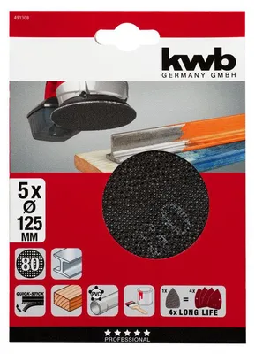 Produktbild von kwb 491308 Schleifpapier für Tellerschleifgerät Körnung num 80 (Ø) 125 mm 5 St