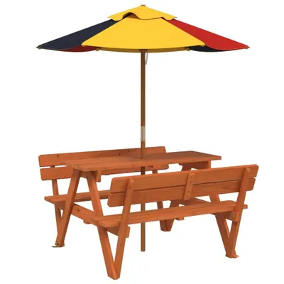 Immagine prodotto di Tavolo da Picnic per 4 Bambini con Ombrellone Legno di Abete