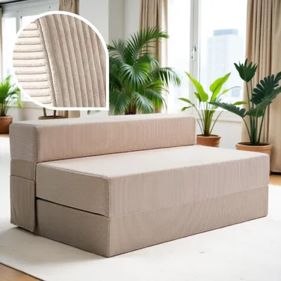 Produktbild von Cord Sofa – Schlafsofa 120 cm breit, faltbare Schlafcouch & Gästematratze für 2, klappbares Sofa Bett – Extra dick 20cm & bequem H3 – Perfekt für Gäst