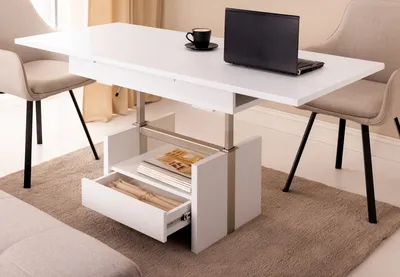 Obrázek produktu pro Couchtisch >CORTADO< ausziehbar bis 150cm, höhenverstellbar bis 72cm, Schublade, in Alpinweiß - 110/150x56/72x65cm (BxHxT)
