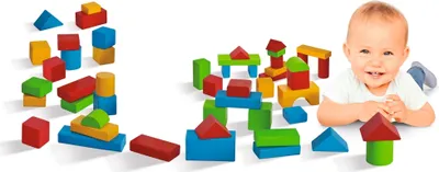 Image de Blocs de construction en bois Eichhorn Baby - Blocs de construction extra-larges, 40 x 40 mm, 50 pièces, bois dur, 1 an et plus