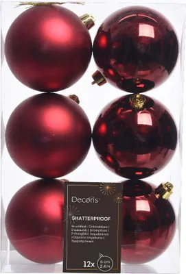 Produktbild von LS-LebenStil 12 Design Weihnachtskugeln 6cm Rot Ochse Set Kunststoff Baumkugel Christbaumkugel Christbaumschmuck Weihnachtsdeko bruchsicher bruchfest