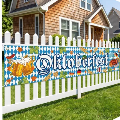 Productafbeelding van banner, 300x50 cm. Beierse feestdecoratie, blauw en wit