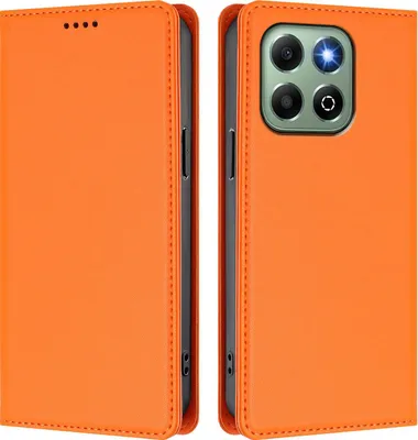 Produktbild von Handyhülle für Honor X6B/Honor X6A, Kunstleder Klapphülle Stoßfeste Magnetische Hülle mit Ständer Orange