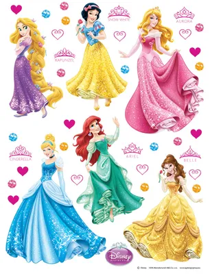 Immagine prodotto di Tatuaggio da parete Disney Principesse blu, giallo, rosa e viola - 600102 - 65 x 85 cm
