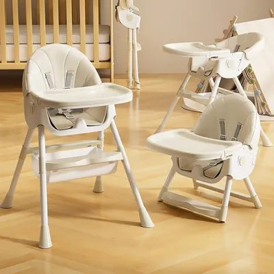 Produktbild von Mitwachsender Kinderhochstuhl, Babyfutterstuhl für 0–3 Jahre (max. 15 kg), Kombihochstuhl mit 2 Höhenstufen, verstellbarer Rückenlehne, 4 Neigungspositionen und PolyurethanSitz (Beige – 4 in 1)
