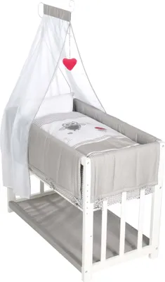 Produktbild von roba Stubenbett 4 in 1, Beistellbett ‚Adam & Eule‘, Babybett, Wiege & Kinderbank, weiß