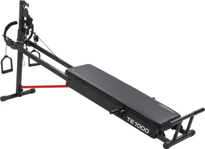 Image de Christopeit Total Exerciser TE 1000 - Appareil d'entraînement pour tout le corps, angle d'inclinaison réglable, coussin confortable avec roulettes sphériques, pliable, disques de poids inclus pour musculation & entraînement de force