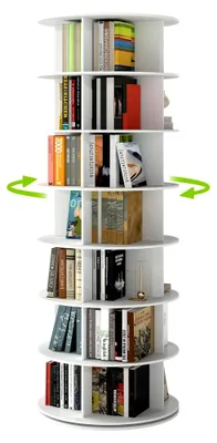 Produktbild von Drehbares Bücherregal, freistehender Bücherturm, 360° drehbar, Standregal in Weiß, Dekoregal mit 7 Ebenen, MDF, φ59 x H 161,3 cm