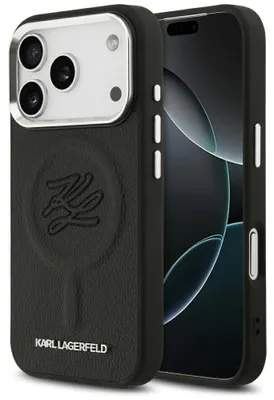 Immagine prodotto di Custodia KARL LAGERFELD per IPHONE 17 Pro compatibile con MagSafe KLHMP17LPGFKLRDK (PU con logo iniziale e metallo) nero