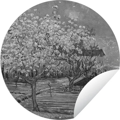 Produktbild von MuchoWow® Gartenposter Outdoor-Poster Rund Mandelblüte - Vincent van Gogh - Schwarz - Weiß Ø 150 cm Gartendeko Rundes Poster draußen