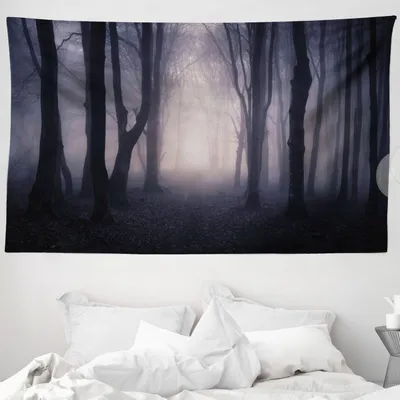 Produktbild von ABAKUHAUS Wald Wandteppich, Tief im Dschungel Spooky aus Weiches Mikrofaser Stoff Waschbar ohne Verblassen Digitaldruck, 230 x 140 cm, Dunkelgrau Lila
