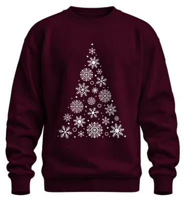 Imagen del producto de Suéter navideño uni con diseño de copos de nieve, color burdeos, talla L. Ideal como regalo de Navidad