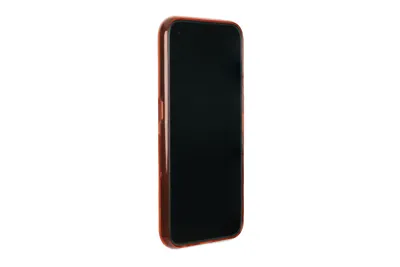 A red phone case is shown from the side against a white background.