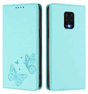 Obrázek produktu pro Kožené pouzdro pro Xiaomi Redmi Note 9S/ 9 Pro/ 9 Pro Max, motýlí ražbou, peněženkové flip pouzdro se stojánkem Mátově zelená
