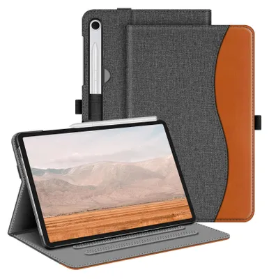 Produktbild von Fintie Hülle für Samsung Galaxy Tab S10 Lite/S10 FE/S9 FE 10.9" & S9 11" Tablet, Multi-Winkel Folio Schutzhülle mit Dokumentenfach und Auto Schlaf/Wach Funktion, Grau/Braun