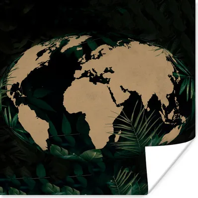 Produktbild von MuchoWow® Poster Weltkarte - Globus - Tropische Pflanzen 30x30 cm - Wandposter - Printing