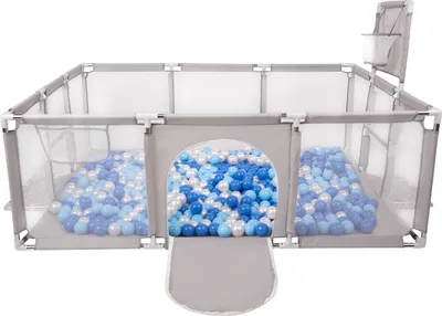Produktbild von Selonis laufstall baby großer spielplatz mit 900 bälle laufgitter für kinder, grau:blau/babyblue/perle