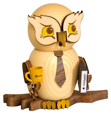 Imagen del producto de Kuhnert - Figura decorativa para incienso, búho, diseño "Chef", 15 cm - Fabricada en auténtica madera de los Montes Metálicos (Erzgebirge)