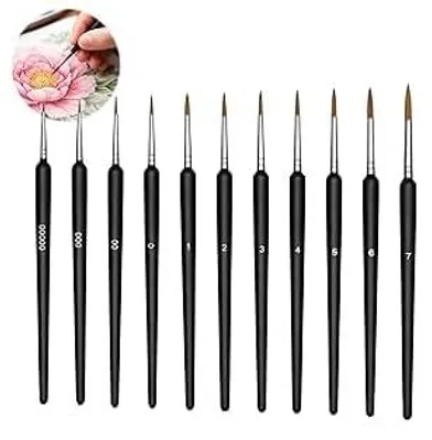 Produktbild von 11-teiliges Detail-Pinselset - Präzisionspinsel aus Ziegenhaar - für Malerei, Nail Art und Bastelarbeiten - Größen 00000 bis 7